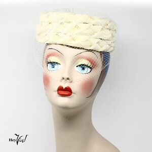 Vintage 1950s Velvet Ribbon Pill Box Hat w Veil and Iridescent Sequins - Hey Viv